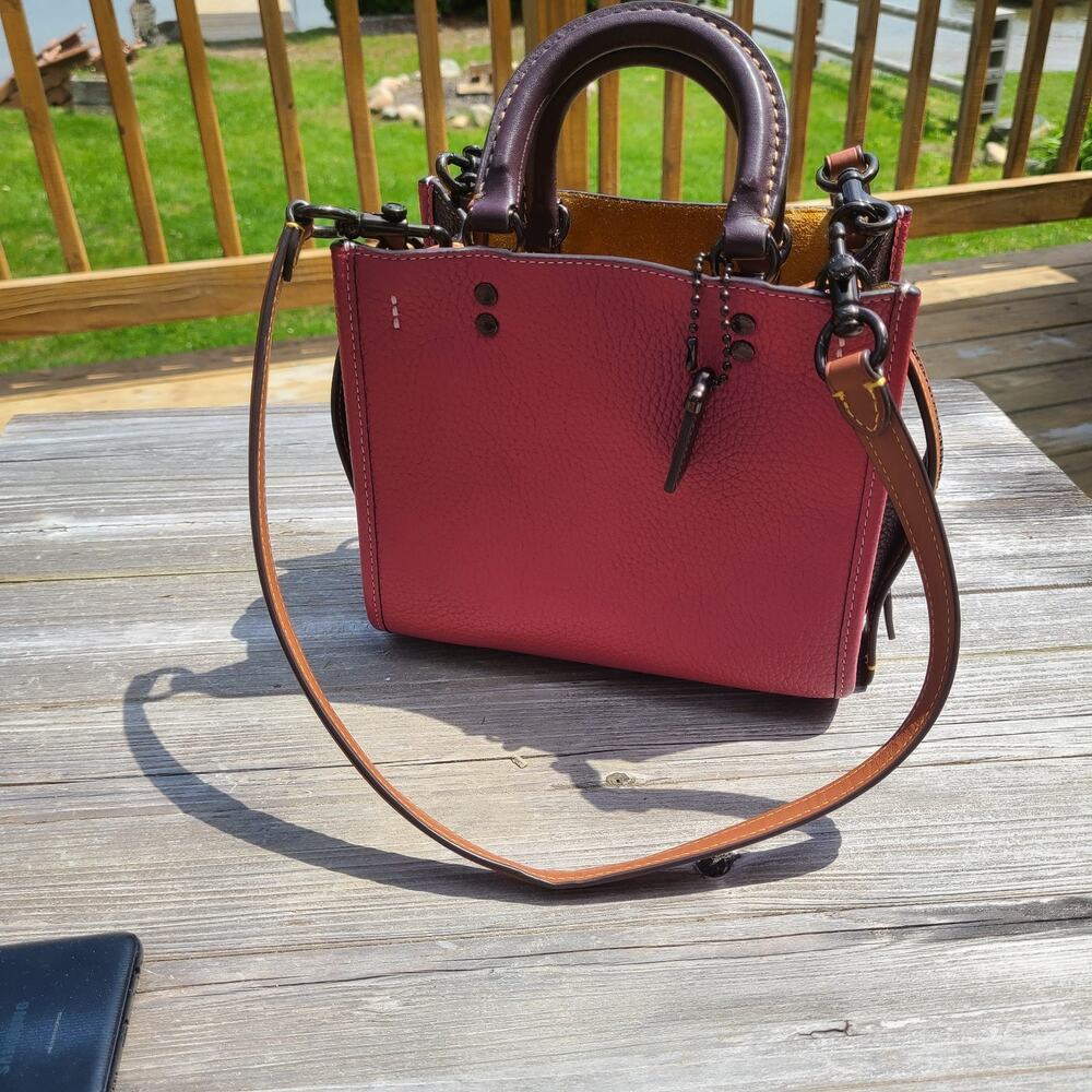 COACH Rogue 20 Color Block Pink Regenerative Leather CH586